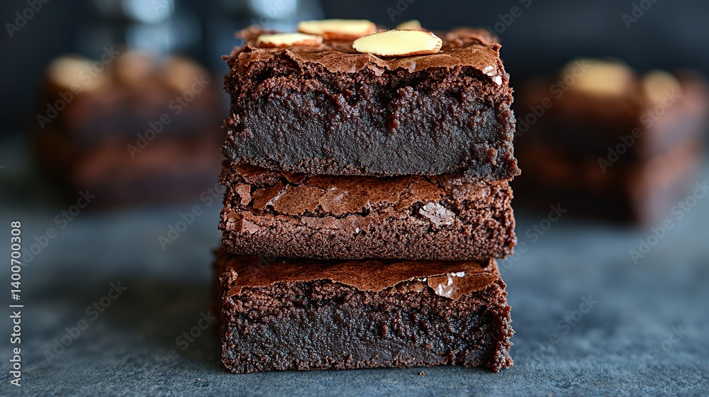 Fudgy brownies with a swirl of chocolate and roasted almond pieces on top