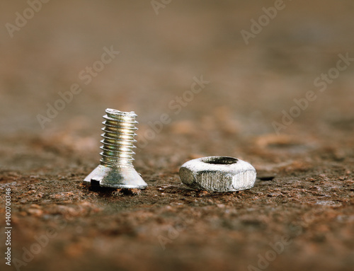 Macro of screw bolt and nut