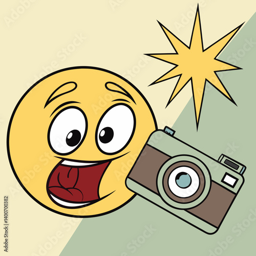 Emoji with camera flash going off mid-selfie