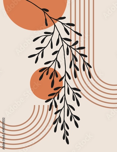 Modern minimalist wall art, geometric arch patterns, abstract artwork is perfect for boho-style home decor, living room	