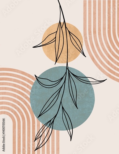 Modern minimalist wall art, geometric arch patterns, abstract artwork is perfect for boho-style home decor, living room	