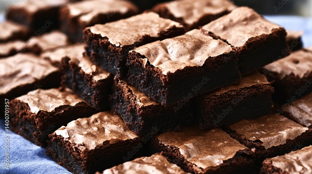 Rich and fudgy brownies with slivers of almond and a drizzle of caramel sauce