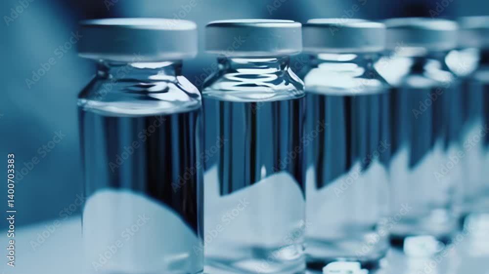 Lab vials in sequential focus: scientific laboratory equipment in motion
