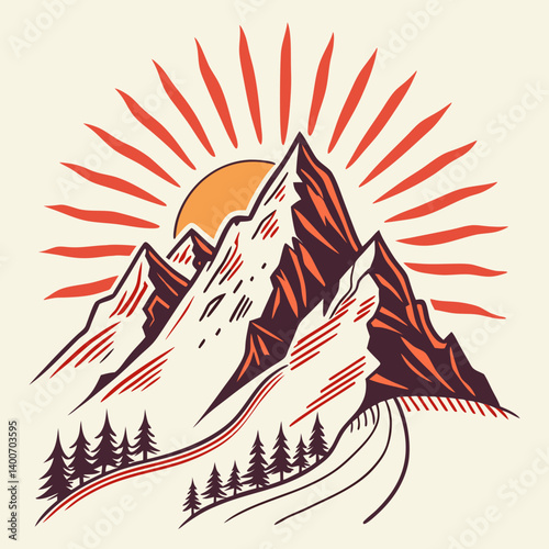 Mountain emoji with sun rising behind the peaks
