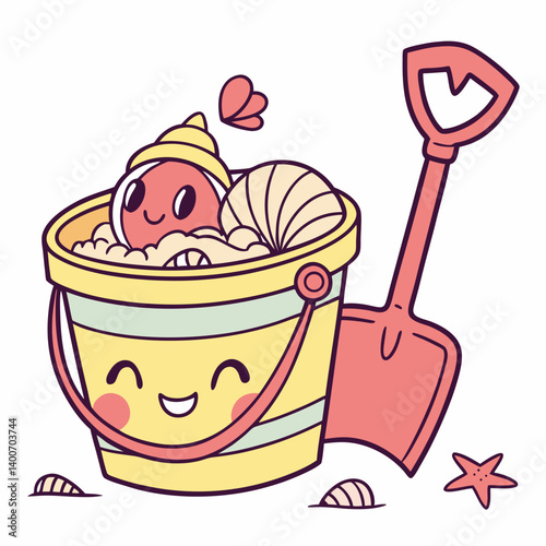Cute bucket and shovel emoji with seashells inside