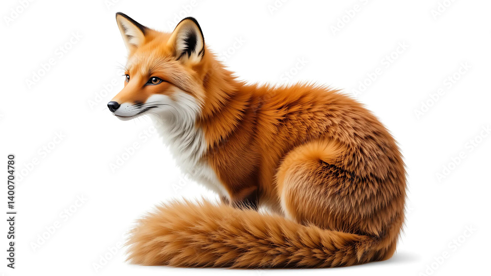 Obraz premium Elegant Red Fox on White Background