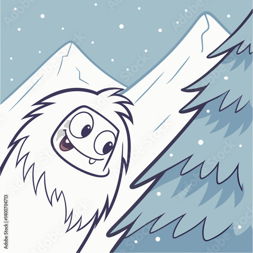 Yeti emoji peeking from behind a snow-covered mountain