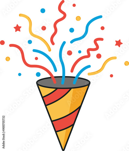 Party Poppers Celebration:  A vibrant party popper explodes, showering colorful confetti and ribbons in the air. The perfect symbol of celebration and excitement. 