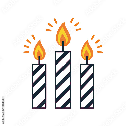 Birthday Celebration: A trio of lit candles with orange flames and striped body, symbolizing celebration and joy.