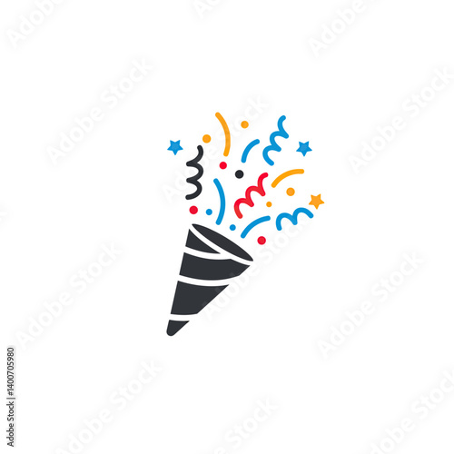 Confetti Popper Party: A vibrant confetti popper illustration exploding with celebratory streamers and stars, symbolizing fun and festive occasions.