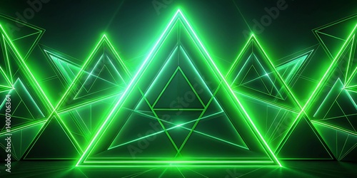 Abstract Green Neon Triangles: Futuristic Geometric Tech Background