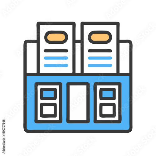 Media Management Panel with File Boxes Icon Design