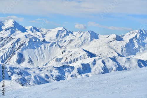 Scenery of French alps slopes by winter