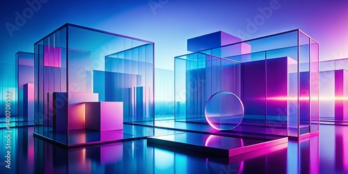 Abstract Geometric Violet Blue Glass Architecture 3D Render Background