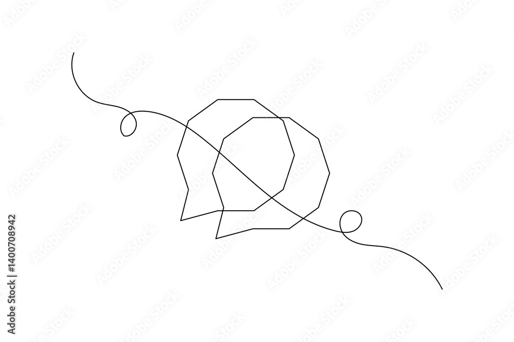 Obraz premium Speech bubble continuous single line drawing of square shape simple outline vector icon 