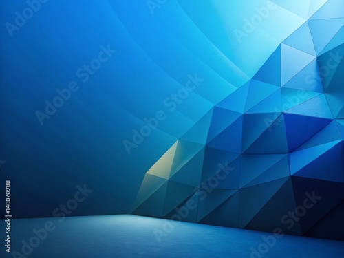 Abstract Geometric Blue Gradient Background with Copy Space - Right Side