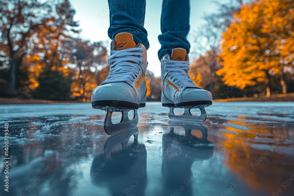 close up of pair of skates on ice
