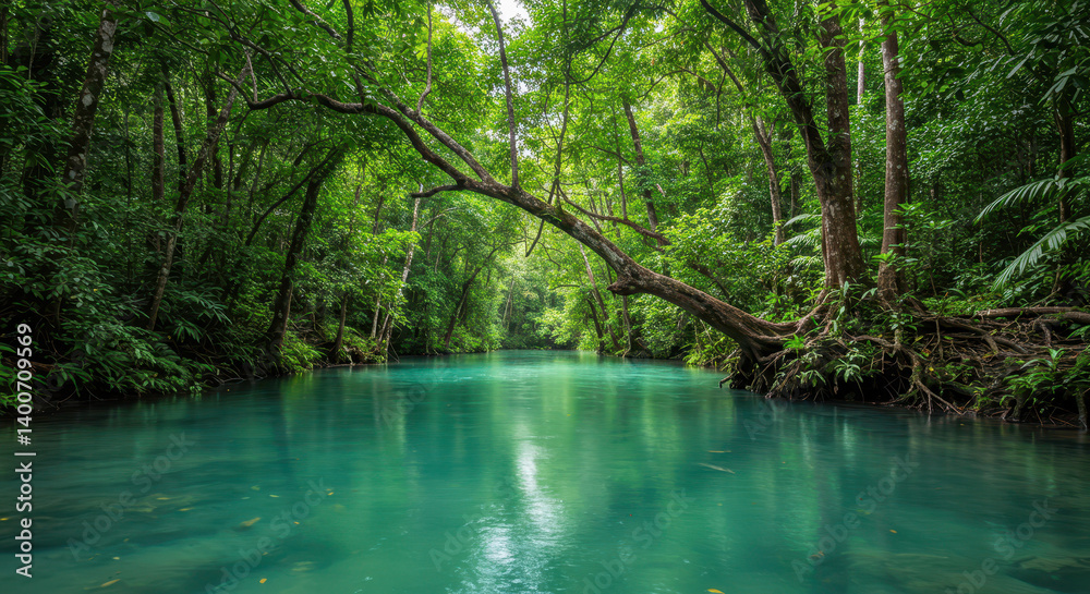 Emerald River Oasis: Explore the Lush Green Jungle and Tranquil Waterscape. Nature's Paradise Awaits! Emerald River Oasis: Explore the Lush Green Jungle and Tranquil Waterscape. Nature's Paradise Awaits!
