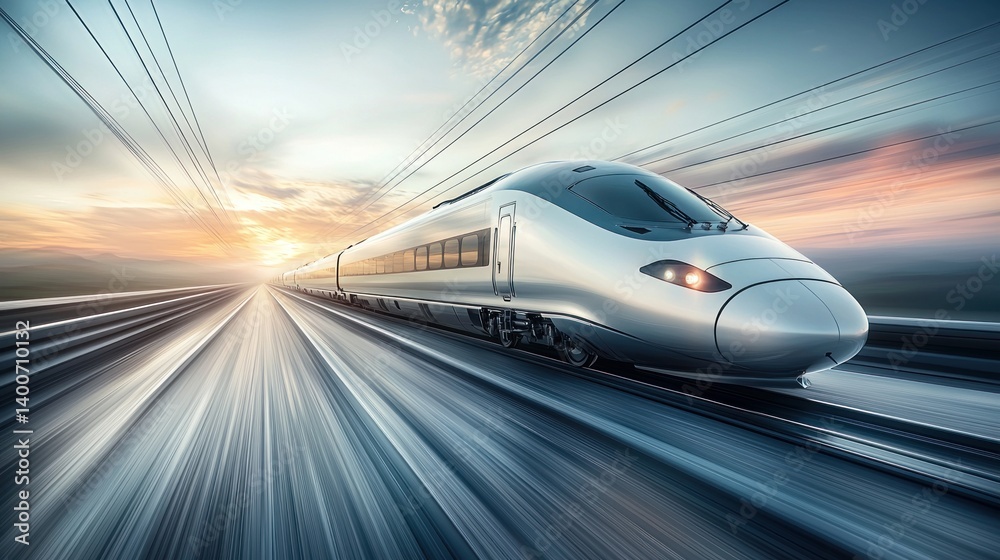 Fototapeta premium High-speed train at sunrise