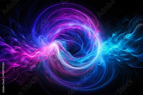 Abstract Energy Waves Double Exposure Black Background Cover Template