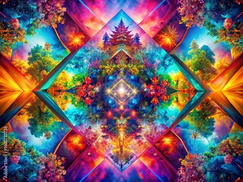 Abstract Double Exposure: Vibrant Color Shapes, Surreal Art Photography