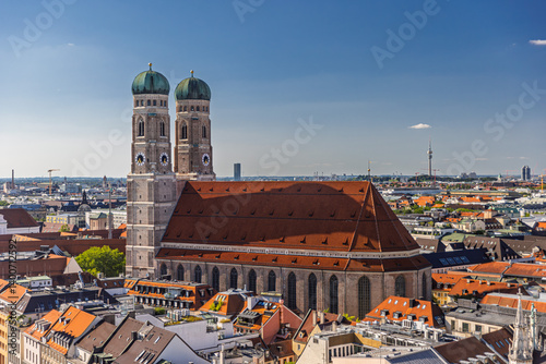Aerial view of Munich with Frauenkirche in Munich, Germany