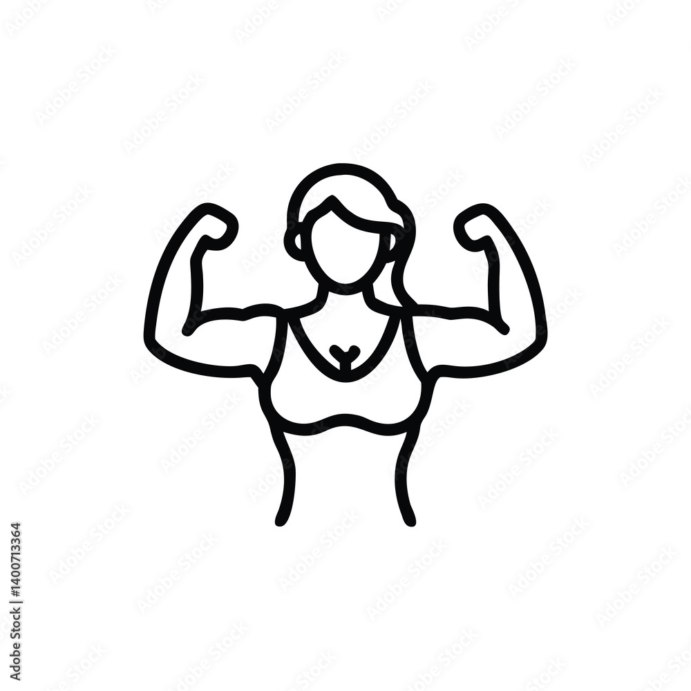 Strong Woman Flexing Muscles Outline Vector Illustration Isolated On White Background For Fitness Concepts Strong Woman Flexing Muscles Outline Vector Illustration Isolated On White Background For Fitness Concepts