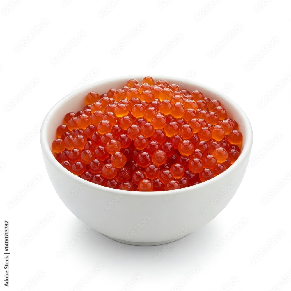 Delicious red caviar in bowl isolated on white Delicious red caviar in bowl isolated on white