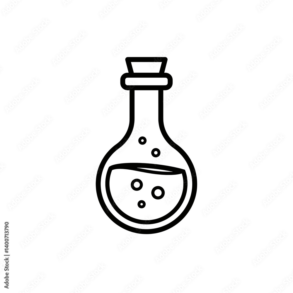 Mysterious Potion Bottle: A simplistic outline of a potion bottle, filled with a bubbling liquid. evoking a sense of mystery and alchemy. Mysterious Potion Bottle: A simplistic outline of a potion bottle, filled with a bubbling liquid. evoking a sense of mystery and alchemy.