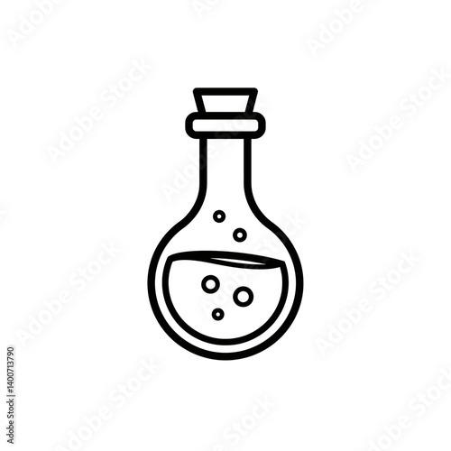 Mysterious Potion Bottle: A simplistic outline of a potion bottle, filled with a bubbling liquid. evoking a sense of mystery and alchemy.
