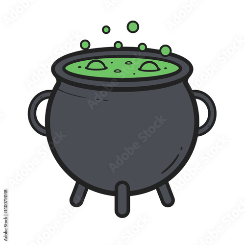 Mystical Brew: A simple illustration of a bubbling cauldron filled with vibrant green potion, a classic symbol of witchcraft and fantasy, conjuring images of magical potions and enchanting spells.