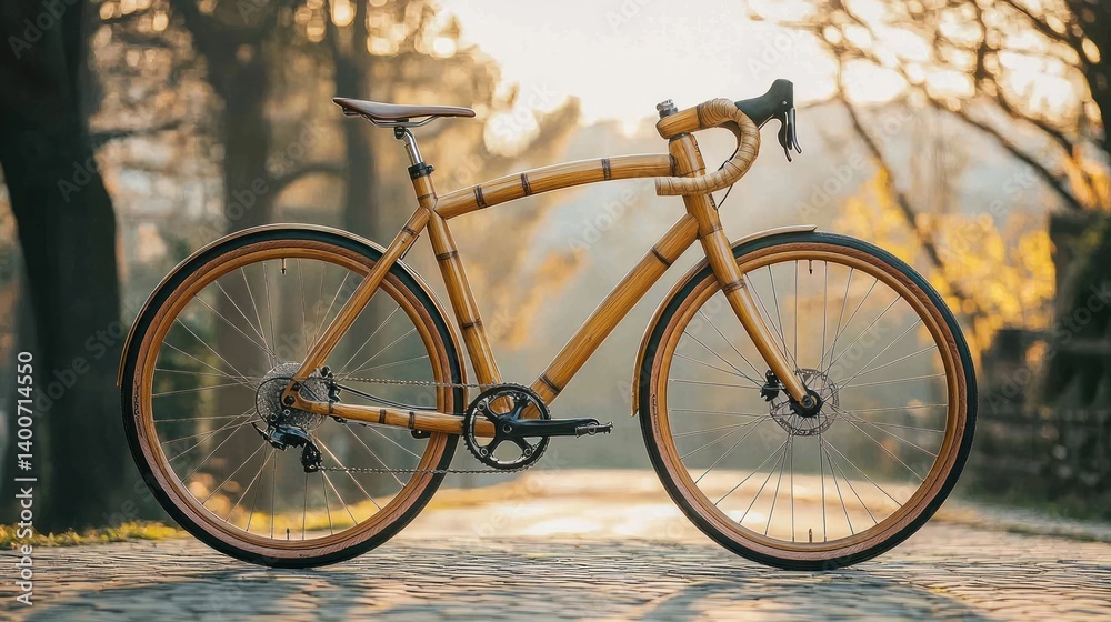 Fototapeta premium Bamboo bicycle, golden hues