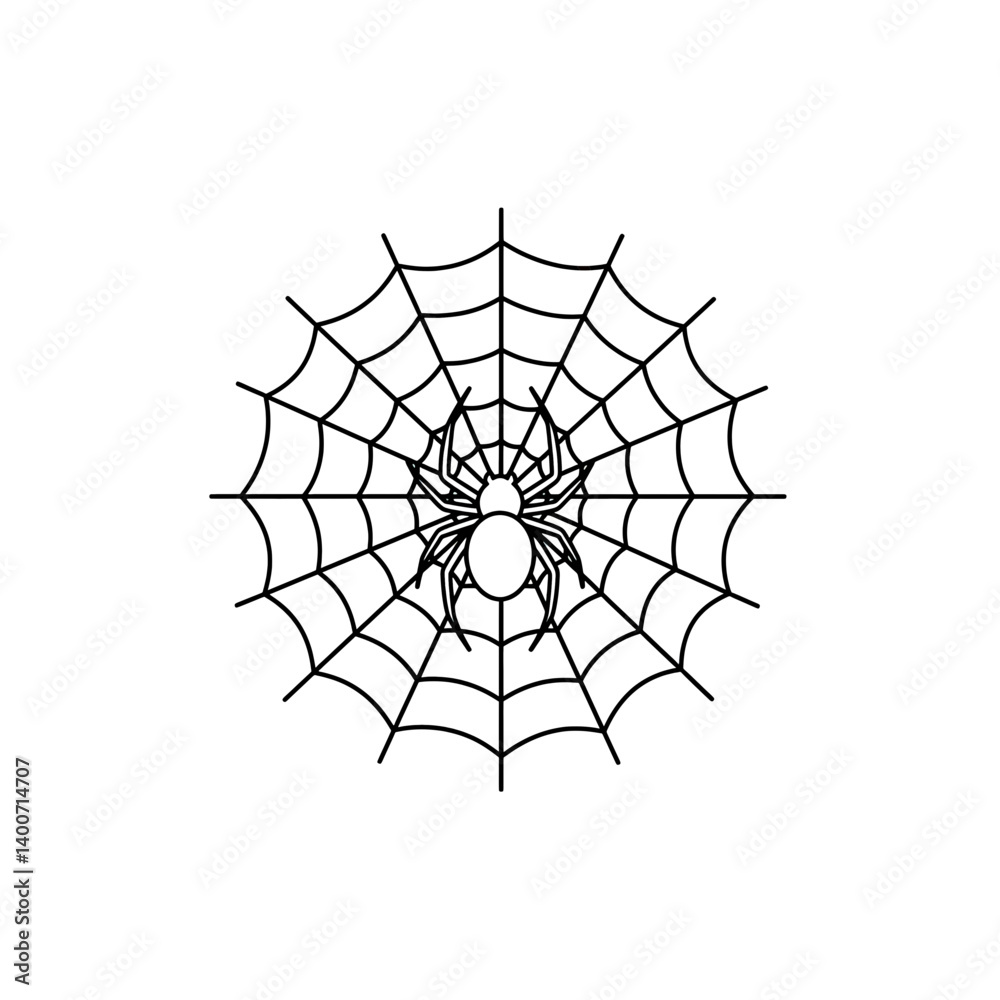 Fototapeta premium Spider Web: A meticulously crafted vector graphic of a spider poised at the center of its web.