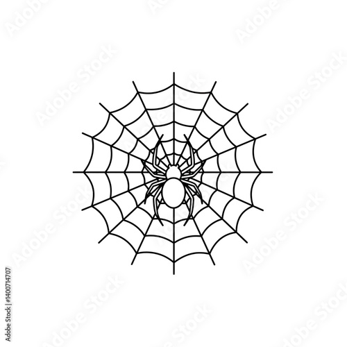 Spider Web: A meticulously crafted vector graphic of a spider poised at the center of its web.