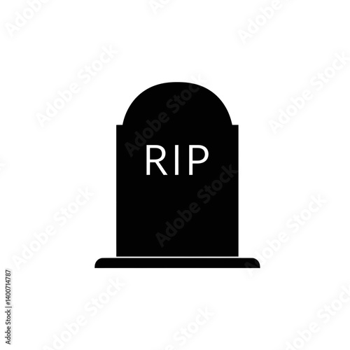 In Memoriam: A somber, black silhouette of a tombstone, bearing the solemn inscription "RIP," stands as a poignant symbol of remembrance and the final resting place. 