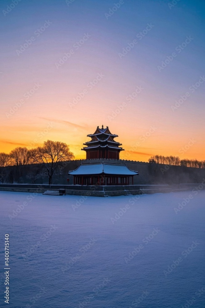 Obraz premium arafed building in the middle of a snow covered field