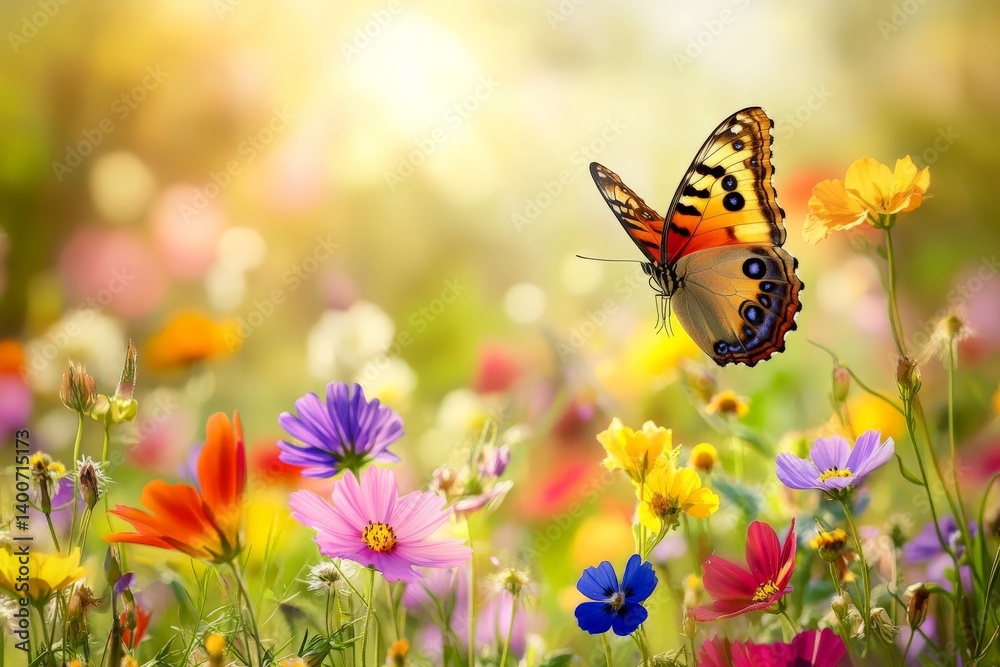 vibrant wildflowers with butterfly