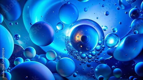 Abstract Blue Water and Oil Macro Photography: Swirling Circles and Ovals Background