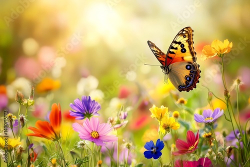 Obraz na płótnie vibrant wildflowers with butterfly w salonie