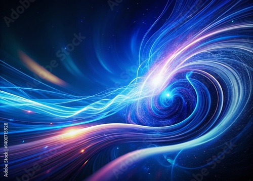 Abstract Blue Light Trails: Twirling Wave Speed, Surreal Photography