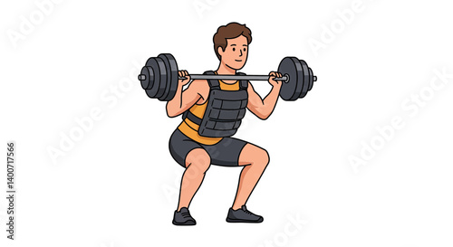 Weighted Squat Workout: A dedicated individual demonstrates the strength of bodyweight fitness, performing a weighted squat with a heavy barbell in a dynamic illustration of exercise.