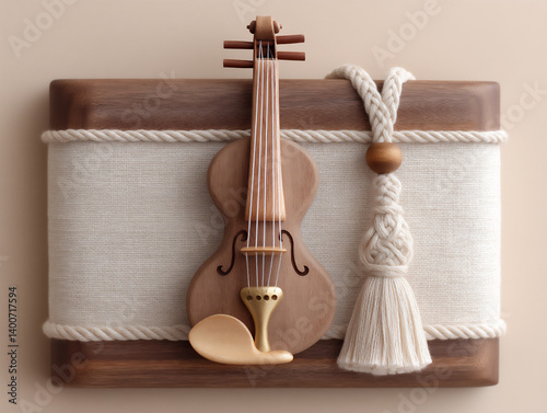 name: macrame wall art with stringed instrument,