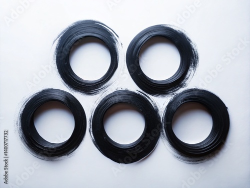 Abstract Black Brush Stroke Circles on White Background - Aerial Drone View