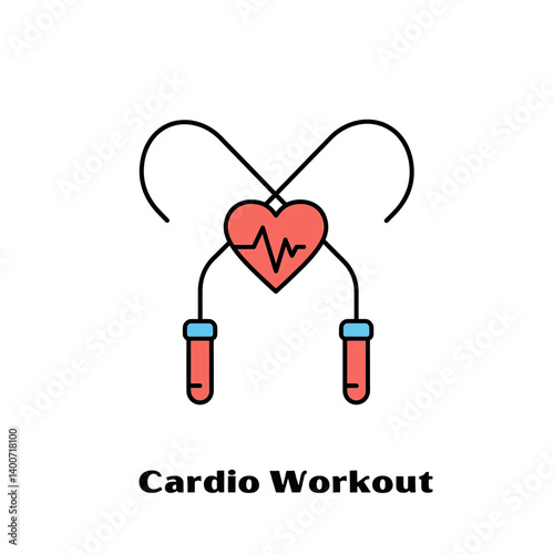 Cardio Workout: Conceptual illustration of a jump rope intertwined with a heart, symbolizing the vigorous exercise and vitality inherent in cardio routines.
