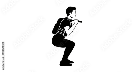 Weighted Squat Exercise: A person is shown mid-exercise, holding a weighted bar on their shoulders, body in a squat position, embodying fitness, strength, and perseverance.