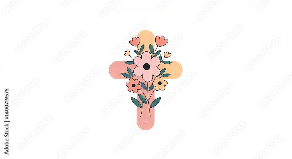 Faith and renewal symbol with flowers and cross art
