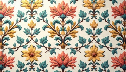 Wallpaper Mural Intricate floral damask wallpaper pattern in muted tones , background, pastel Torontodigital.ca