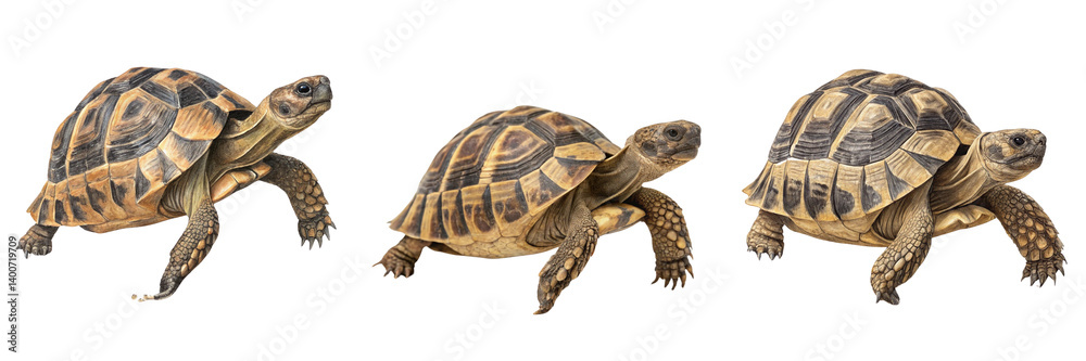 Set of A Curious tortue run Hermann isolated on a transparent background Set of A Curious tortue run Hermann isolated on a transparent background