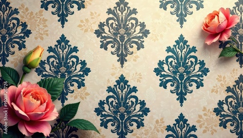 Wallpaper Mural Intricate floral damask wallpaper in muted tones, texture, beige, design Torontodigital.ca