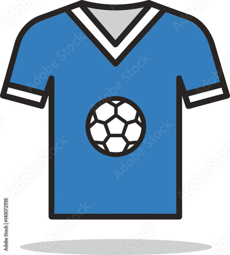Soccer jersey: A graphic representation of a vibrant blue soccer jersey featuring a soccer ball design, a symbol of sportsmanship and athleticism.